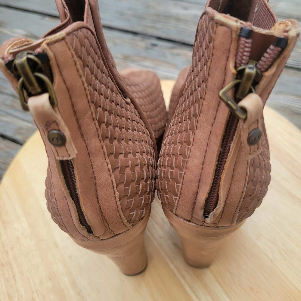 UGG Hamra Womens 8 US Woven Leather Peep Toe Wedge Booties Boho Chestnut 1002897 - Picture 7 of 15